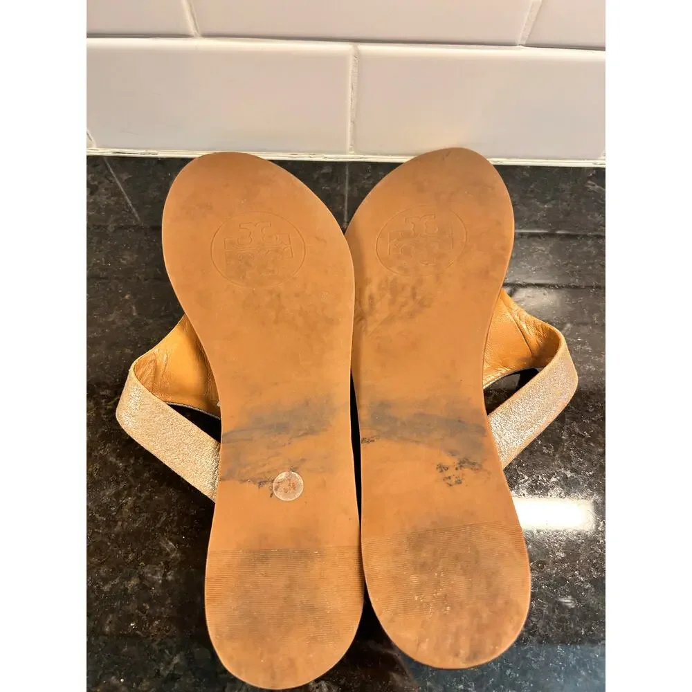 Tory Burch Women Cameron Metallic Flip Flops Thong Sandals Saharian Metallic 8.5
